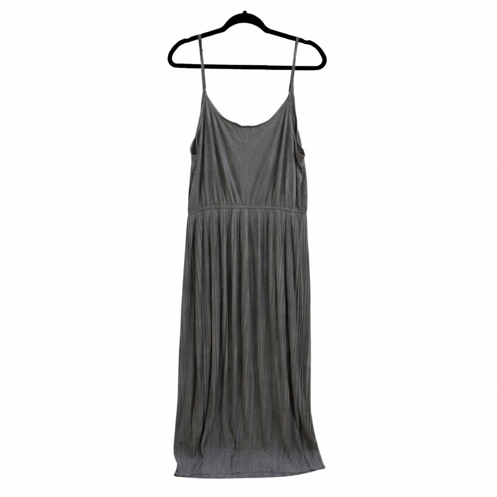 Kismet Womens‎ XL Gray Pleated Spaghetti Strap Flowy Maxi Dress Minimalist Boho